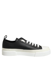 Dolce & Gabbana Black White Leather Low Top Sneakers Shoes