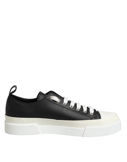 Dolce & Gabbana Black White Leather Low Top Sneakers Shoes
