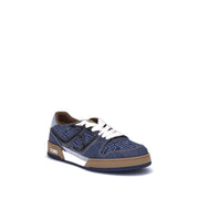 Fendi Blue Cotton Low Top Sneakers