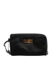 Dolce & Gabbana Black Nylon Logo Plaque Keyring Pouch Clutch Bag