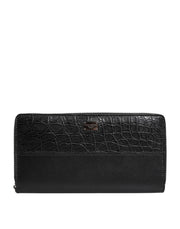Dolce & Gabbana Black Leather Logo Plaque Zip Around Continental Wallet