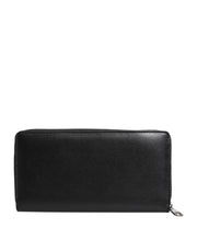 Dolce & Gabbana Black Leather Logo Plaque Zip Around Continental Wallet