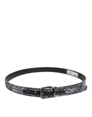 Dolce & Gabbana Black Sequins Silver Metal Logo Buckle Belt