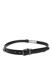 Dolce & Gabbana Black Embellished Metal Logo Buckle Belt