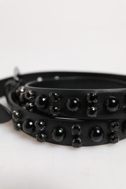 Dolce & Gabbana Black Studded Leather Metal Logo Buckle Belt