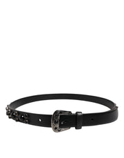 Dolce & Gabbana Black Studded Leather Metal Logo Buckle Belt