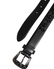 Dolce & Gabbana Black Studded Leather Metal Logo Buckle Belt
