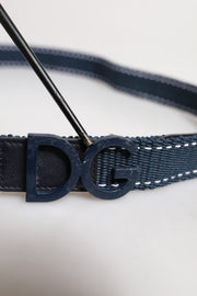 Dolce & Gabbana Blue White Cotton DG Logo Metal Buckle Belt