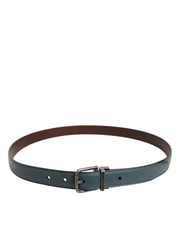Dolce & Gabbana Green Classic Leather Metal Logo Buckle Belt