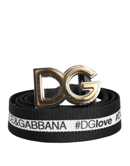 Dolce & Gabbana Black Cotton Gold Tone Metal DG Buckle Belt