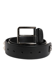 Dolce & Gabbana Black Leather Studded DG Metal Buckle Belt