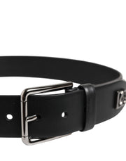 Dolce & Gabbana Black Leather Studded DG Metal Buckle Belt