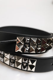 Dolce & Gabbana Black Leather Studded DG Metal Buckle Belt