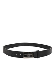 Dolce & Gabbana Black Leather Classic Metal Logo Buckle Belt