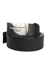 Dolce & Gabbana Black Leather Metal Logo Buckle Belt