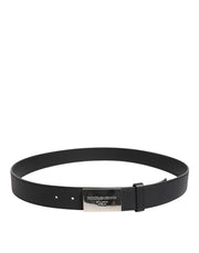 Dolce & Gabbana Black Leather Metal Logo Buckle Belt