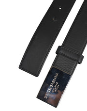 Dolce & Gabbana Black Leather Metal Logo Buckle Belt
