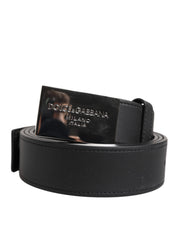 Dolce & Gabbana Black Leather Classic Metal Logo Buckle Belt