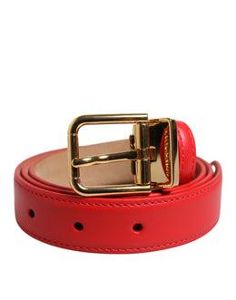 Dolce & Gabbana Red Leather Gold Metal Buckle Cintura Belt