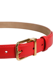 Dolce & Gabbana Red Leather Gold Metal Buckle Cintura Belt