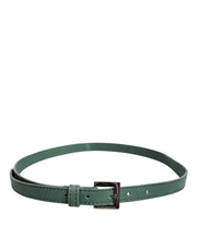 Dolce & Gabbana Dark Green Leather Silver Metal Buckle Belt