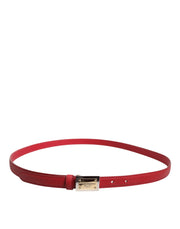 Dolce & Gabbana Red Leather Square Metal Buckle Cintura Belt