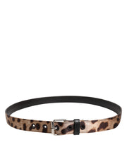 Dolce & Gabbana Brown Leopard Silver Metal Buckle Belt