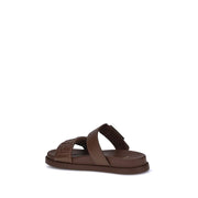 Fendi Brown Calf Leather Bos Taurus Flat Sandals