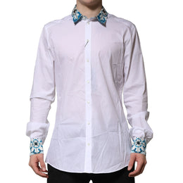 Dolce & Gabbana White Majolica Detailing GOLD Dress Shirt