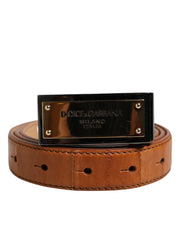 Dolce & Gabbana Browned Off Leather Gold DG Logo Buckle Belt