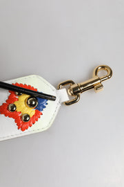Dolce & Gabbana White Calfskin Raffia Embroidered Patchwork Shoulder Strap