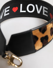 Dolce & Gabbana Black Leopard Print Reversible Bag Shoulder Strap
