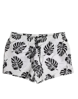 Dolce & Gabbana White Black Print Beachwear Shorts Swimwear