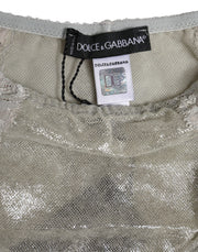 Dolce & Gabbana Gray Cotton Floral Lace High Waist Panty Underwear