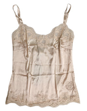 Dolce & Gabbana Beige Lace Silk Satin Tank Lingerie Underwear