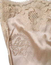 Dolce & Gabbana Beige Lace Silk Satin Tank Lingerie Underwear