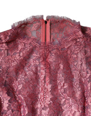 Dolce & Gabbana Pink Floral Lace Long Sleeve Midi Dress
