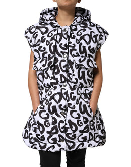 Dolce & Gabbana White DG Mania Hooded Sleeveless Puffer Jacket