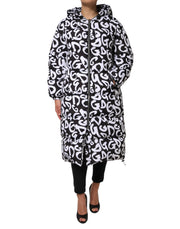 Dolce & Gabbana Black White DG Mania Hooded Long Coat Jacket
