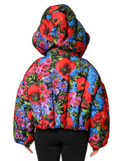 Dolce & Gabbana Multicolor Floral Hooded Puffer Coat Jacket
