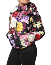 Dolce & Gabbana Multicolor Floral Hooded Puffer Quilted Jacket