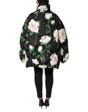 Dolce & Gabbana Black Floral Print Puffer Quilted Jacket