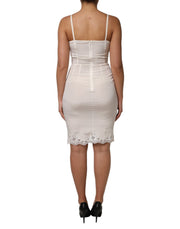 Dolce & Gabbana White Full Slip DG Logo Silk Dress Sleepwear