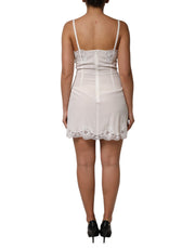 Dolce & Gabbana White Lace DG Logo Silk Dress Sleepwear