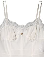 Dolce & Gabbana White Lace DG Logo Silk Dress Sleepwear