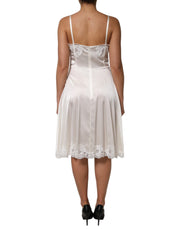 Dolce & Gabbana White Lace DG Logo Silk Dress Sleepwear