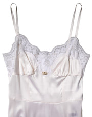 Dolce & Gabbana White Lace Gold DG Logo Silk Dress Sleepwear