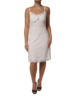 Dolce & Gabbana White Lace Gold DG Logo Silk Dress Sleepwear