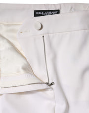 Dolce & Gabbana White Wool Mid Waist Tapered Pants