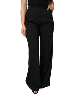 Dolce & Gabbana Black Wool High Waist Wide Leg Pants